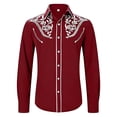 thumbnail image 1 of IWRICH Western Shirts for Men Cowboy Shirts Long Sleeve Printed Country Shirt Slim Fit Button down Shirt Casual Work Red S, 1 of 4