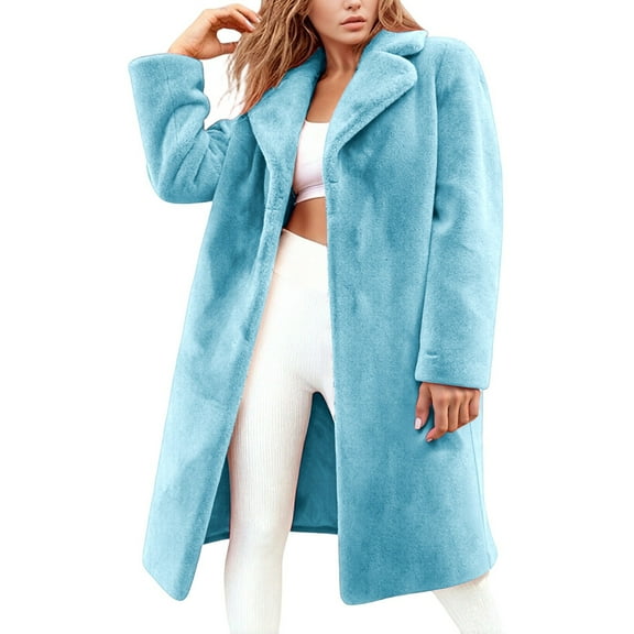 IWRICH Women Full Length Winter Coat Warm Fluffy Long Parka Jacket Thick Plus Size Sherpa Outerwear Overcoat Blue L