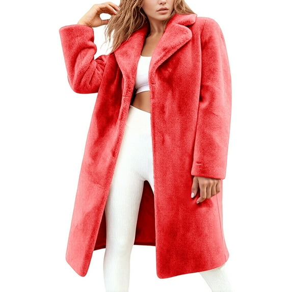 IWRICH Women Full Length Winter Coat Warm Fluffy Long Parka Jacket Thick Plus Size Sherpa Outerwear Overcoat Red XL