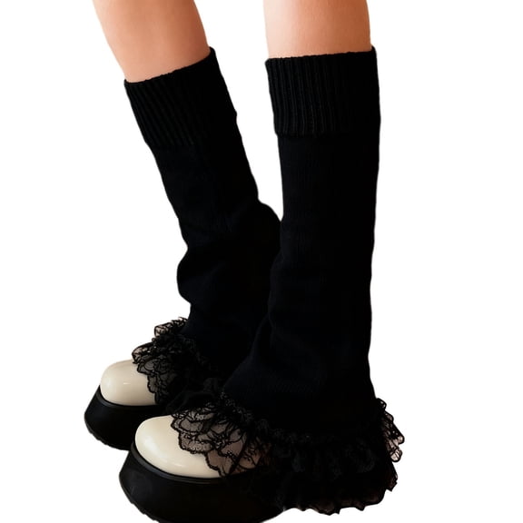 IWRICH Women' S Lace Leg Warmers Leg Warmer Knit White Black Flared Leg Socks Black