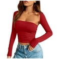 thumbnail image 1 of IWRICH Women's 2 Piece Long Sleeve Y2k Cardigan Bolero Shrug Set Strapless Going out Crop Top Fashion T-Shirt Tank Tops Red L, 1 of 5