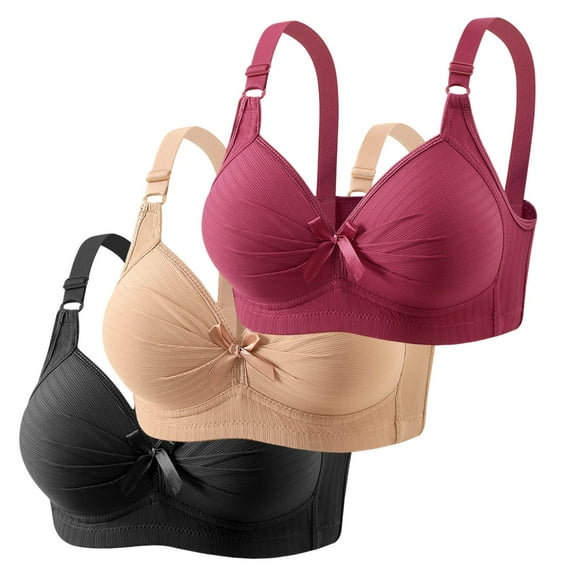 IWRICH Women's 3 Piece Plus Size Bras Supportive Wireless Bra Comfy Soft Lifting Bralettes Bowhot Elegant Bras for Everyday Wear Dark Blue 40