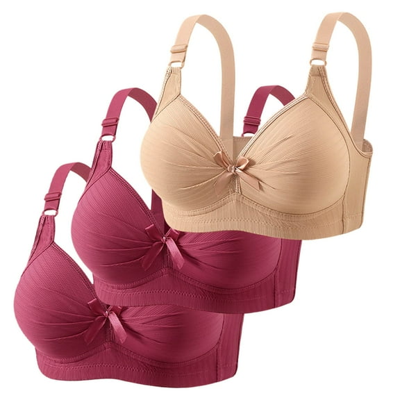 IWRICH Women's 3 Piece Plus Size Bras Supportive Wireless Bra Comfy Soft Lifting Bralettes Bowhot Elegant Bras for Everyday Wear Light Pink 36