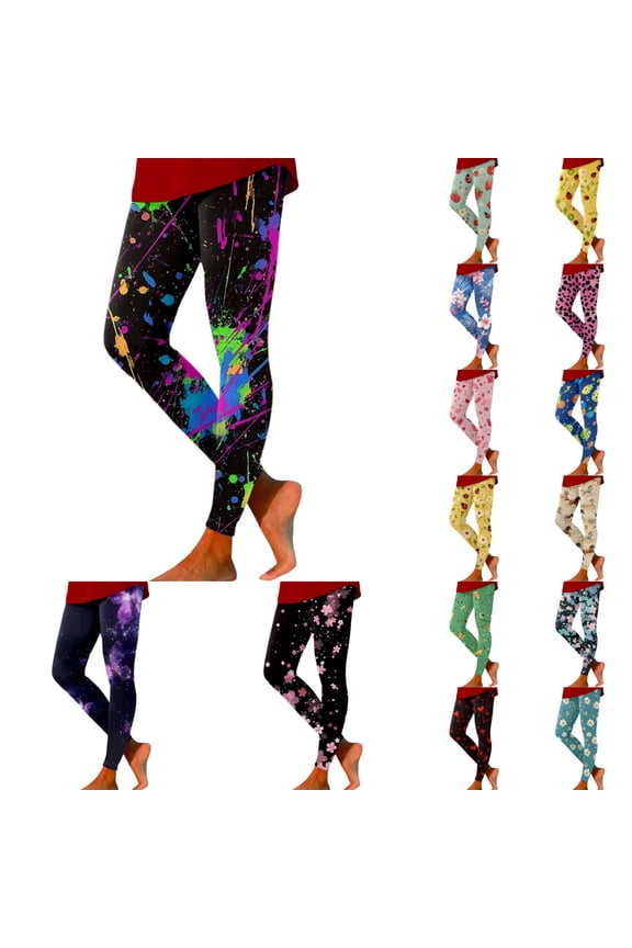 Women's 80s Leggings Neon Artistic Splash Printed Buttery Soft Stretchy Pants H S