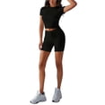 thumbnail image 1 of IWRICH Women's Athletic Sets Short Sleeve Crew Neck T Shirts Drawstring Shorts 2 Piece Slim Fit Workout Yoga Outfits Black S, 1 of 6
