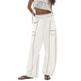 thumbnail image 1 of IWRICH Women's Barrel Sweatpants High Waisted Wide Leg Pants Drawstring Athletic Baggy Sweatpants White XXL, 1 of 5