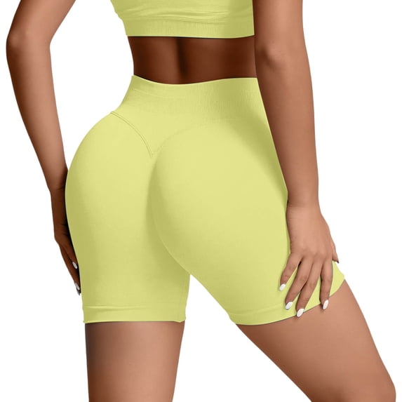 IWRICH Women's Biker Shorts Workout Gym Shorts High Waist Tummy Control Hidden Scrunch Running Yoga Yellow XS
