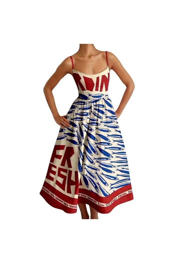 Women's Boho Printed Spaghetti Strap Swing Maxi Dress Sleeveless Beach Sundress Back Smocked Flowy Long Cami Dress Red M