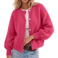 thumbnail image 1 of IWRICH Women's Button down Lightweight Cardigan Sweater Cute Fall Fashion Lantern Long Sleeve Crew Neck Solid Color Tops L, 1 of 4