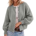thumbnail image 1 of IWRICH Women's Button down Lightweight Cardigan Sweater Cute Fall Fashion Lantern Long Sleeve Crew Neck Solid Color Tops M, 1 of 4