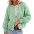 thumbnail image 1 of IWRICH Women's Button down Lightweight Cardigan Sweater Cute Fall Fashion Lantern Long Sleeve Crew Neck Solid Color Tops S, 1 of 4