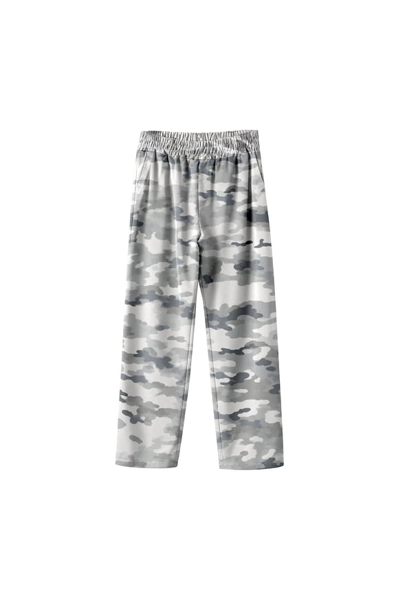 Women's Camo Printed Casual Pants Elastic Waist Wide Leg Trousers Baggy Gym Running Workout Joggers Pants Light Gray XXL