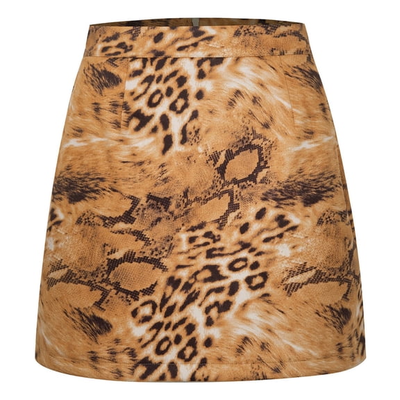 IWRICH Women's Casual High Waist Suede Leopard Print Bodycon Mini Pencil Skirt Yellow L