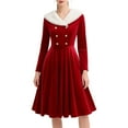 thumbnail image 1 of IWRICH Women's Christmas Dress Vintage 1950s Dresses Long Sleeve Swing Party Dresses Xmas Dress Party Holiday Dress Red M, 1 of 9