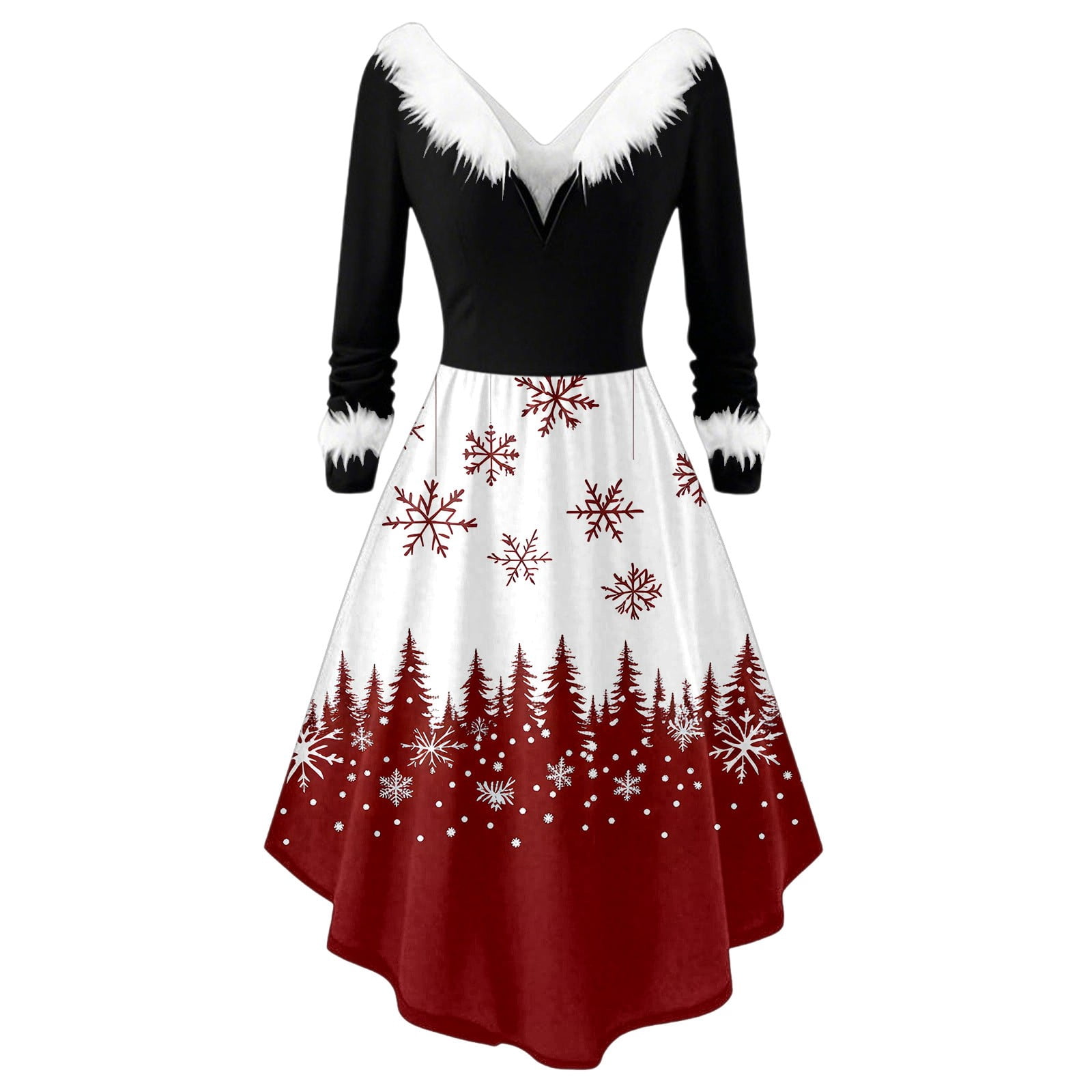 IWRICH Women's Christmas Dresses Plus Size Furry V-Neck Audrey Hepburn ...