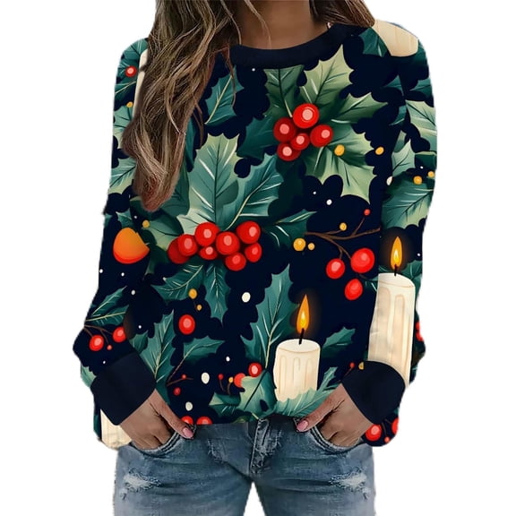 IWRICH Women's Christmas Floral Sweatshirts Funny Graphic Crewneck Pullover Tops Casual Loose Long Sleeve Tops Xmas Shirts S