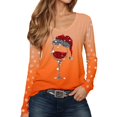 thumbnail image 1 of IWRICH Women's Christmas Red Glass Printed Tops Casual V-Neck Long Sleeve Casual T-Shirts 2025 Fall Trendy Tees Orange S, 1 of 4