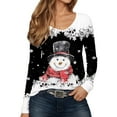 thumbnail image 1 of IWRICH Women's Christmas Snowmen Printed Tops Casual V-Neck Long Sleeve Casual T-Shirts 2025 Fall Trendy Tees Black L, 1 of 4