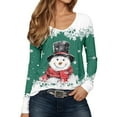 thumbnail image 1 of IWRICH Women's Christmas Snowmen Printed Tops Casual V-Neck Long Sleeve Casual T-Shirts 2025 Fall Trendy Tees Green XL, 1 of 4