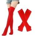 thumbnail image 1 of IWRICH Women's Christmas Striped Rainbow Knee High Socks Long Knitted Arm Warmers Finger Less Gloves Sets Red, 1 of 4