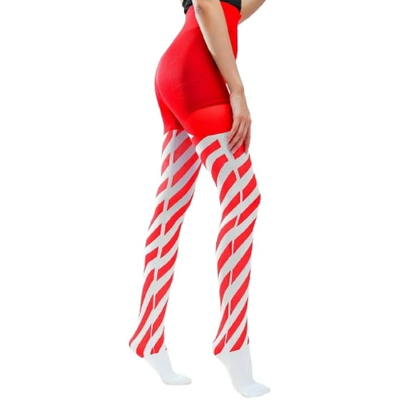 IWRICH Women's Christmas Striped Tights Full Length Footed Opaque Pantyhose Leggings Thigh High Stockings Orange