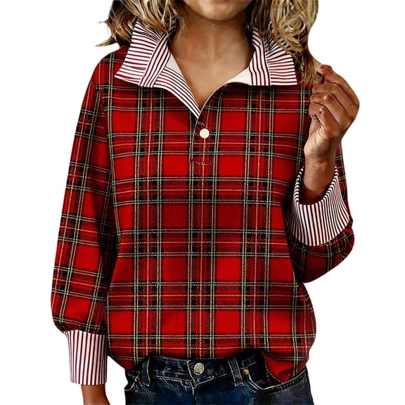 IWRICH Women's Christmas Tree Henley Collar Button up Sweatshirts Strip Boho Tops Xmas Long Sleeve Fall Pullovers Tops L