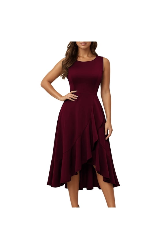 Women's Party Formal Wedding Guest Modest Prom Long High Low Evening Dress Red XXL