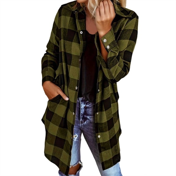 IWRICH Women's Color Block Plaid Shirts Long Sleeve High Low Button down Tops Casual Fashion Tunic Blouses Green M