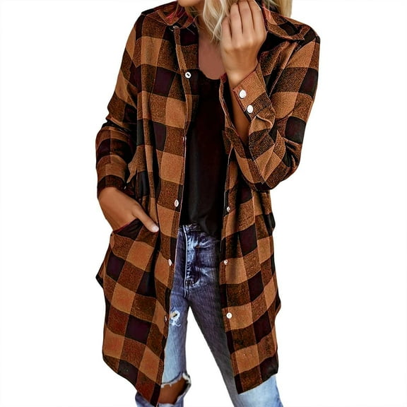 IWRICH Women's Color Block Plaid Shirts Long Sleeve High Low Button down Tops Casual Fashion Tunic Blouses Orange M