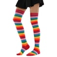 thumbnail image 1 of IWRICH Women's Colorful Striped Socks over the Knee Clown Striped Accessories Thigh High Stockings Red, 1 of 6