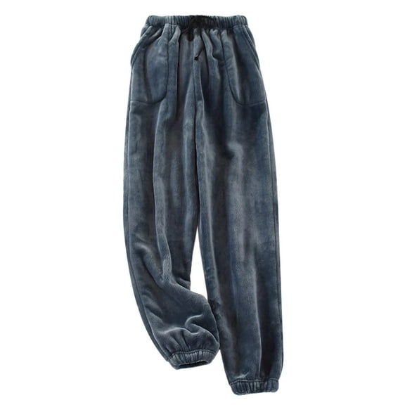 IWRICH Women's Coral Pajamas Home Pants Comfy Warm Sleepwear with Pockets Velvet Long Pants Navy XXL
