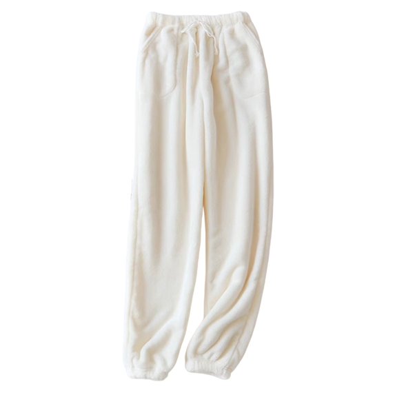 IWRICH Women's Coral Pajamas Home Pants Comfy Warm Sleepwear with Pockets Velvet Long Pants White XL