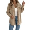 thumbnail image 1 of IWRICH Women's Corduroy Shacket Blouses Button down Shirts Pocket Long Sleeves Tops Jacket Coats Khaki S, 1 of 5