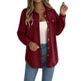 thumbnail image 1 of IWRICH Women's Corduroy Shacket Blouses Button down Shirts Pocket Long Sleeves Tops Jacket Coats Red XL, 1 of 5
