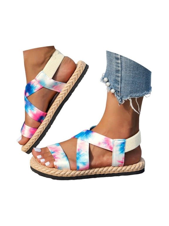 Women's Criss Cross Platform Sandals Elastic Ankle Strap Walking Sandals Comfortable on Casual Shoes Outdoor Beach Footwear Sky Blue 9.5
