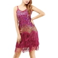 thumbnail image 1 of IWRICH Women's Dance Dress Tassel Salsa Dancewear Sequin Fringe Dress Modern Ballroom Outfits Hot Pink One Size, 1 of 6