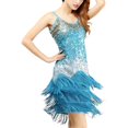 thumbnail image 1 of IWRICH Women's Dance Dress Tassel Salsa Dancewear Sequin Fringe Dress Modern Ballroom Outfits Sky Blue One Size, 1 of 6