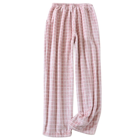 IWRICH Women's Flannel Pajama Pants Comfy Fuzzy Cute Plaid Pj Pants Soft Plush Warm Wide Leg Sleepwear with Pockets Pink M