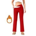 thumbnail image 1 of IWRICH Women's Flare Leg Lined Pants with Pockets Crossover High Waisted Bootcut Yoga Leggings Flare Workout Gym Leggings Red L, 1 of 9