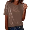 thumbnail image 1 of IWRICH Women's Full Sequin Sparkle Tops Shimmer Glitter Crew Neck Short Sleeve Shirts Disco Party Tee Shirts Tunic Blouse Khaki One Size, 1 of 8