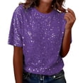 thumbnail image 1 of IWRICH Women's Full Sequin Sparkle Tops Shimmer Glitter Crew Neck Short Sleeve Shirts Disco Party Tee Shirts Tunic Blouse Purple One Size, 1 of 4