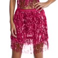 thumbnail image 1 of IWRICH Women's Full Skirt with Sparkly Sequin Fringe Tassel Stretchy Elastic Waist Scarf Clubbing Party Outfit Hot Pink M, 1 of 3