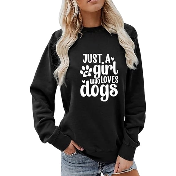 IWRICH Women's Funny Sweatshirts Cute Paw Print Graphic Dog Mom Crewneck Long Sleeve Pullover Tops Black XL