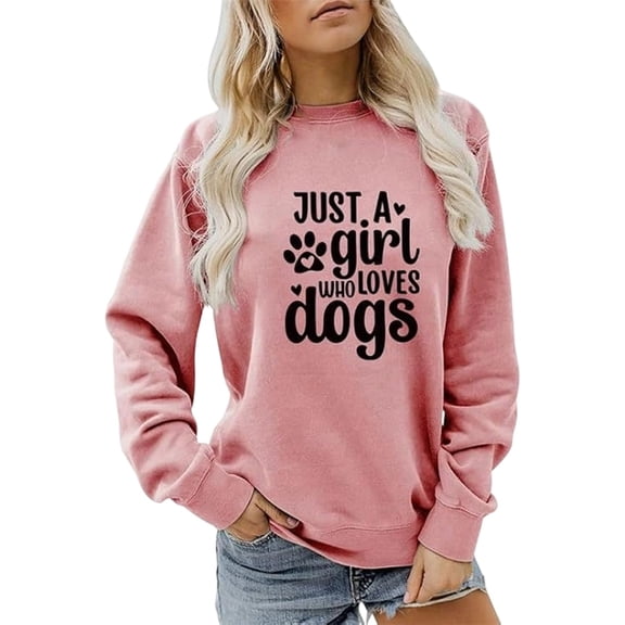IWRICH Women's Funny Sweatshirts Cute Paw Print Graphic Dog Mom Crewneck Long Sleeve Pullover Tops Pink S