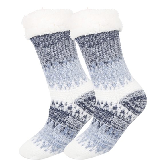 IWRICH Women's Fuzzy Slipper Grips Socks Fluffy Winter Warm Thick Thermal Cozy Plush Socks Blue