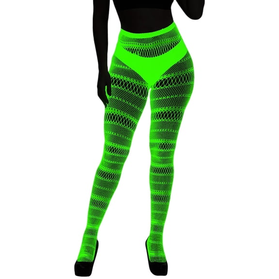 IWRICH Women's Glow in the Dark Fishnets Stockings High Waist Tights for Party Blue