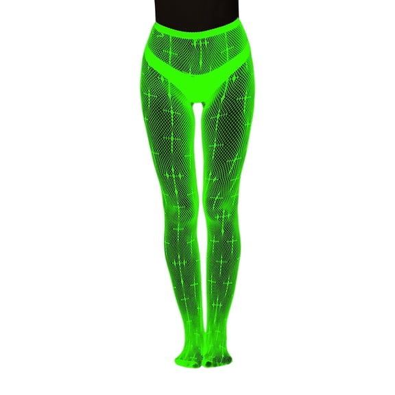 IWRICH Women's Glow in the Dark Fishnets Stockings High Waist Tights for Party Watermelon Red