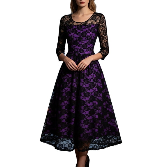 IWRICH Women's Gothic Party Dress Mesh Floral Embroidery A-Line Swing Dress Wedding Prom Dress Halloween Evening Gown