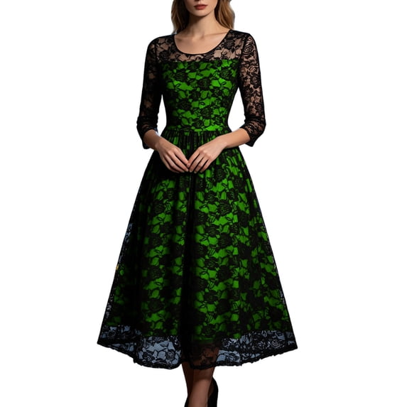 IWRICH Women's Gothic Party Dress Mesh Floral Embroidery A-Line Swing Dress Wedding Prom Dress Halloween Evening Gown