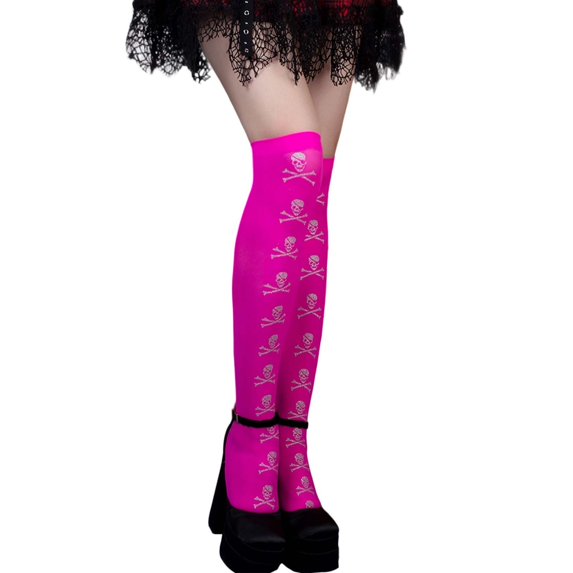 IWRICH Women's Halloween Skeleton Thigh High Socks over Knee Stockings with Double-Sided Printing RD1